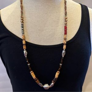 New BRIGHTON Necklace, long - silver with genuine stone & wood beads